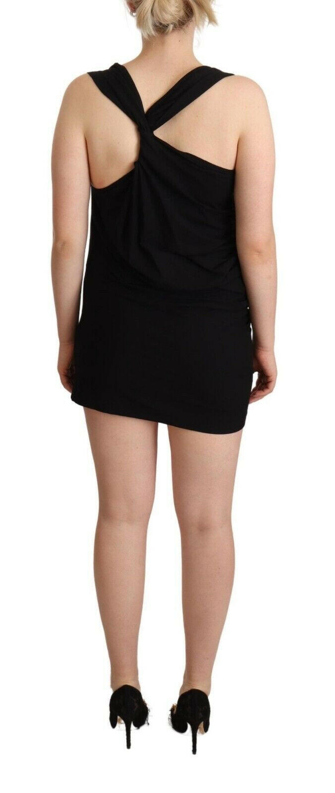 Roberto Cavalli Black Sleeveless Cotton Sheath Mini Dress.