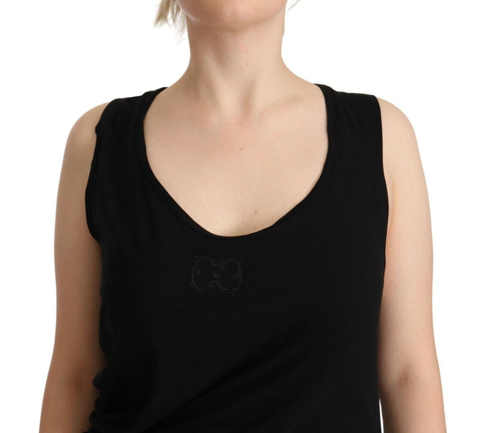 Roberto Cavalli Black Sleeveless Cotton Sheath Mini Dress.