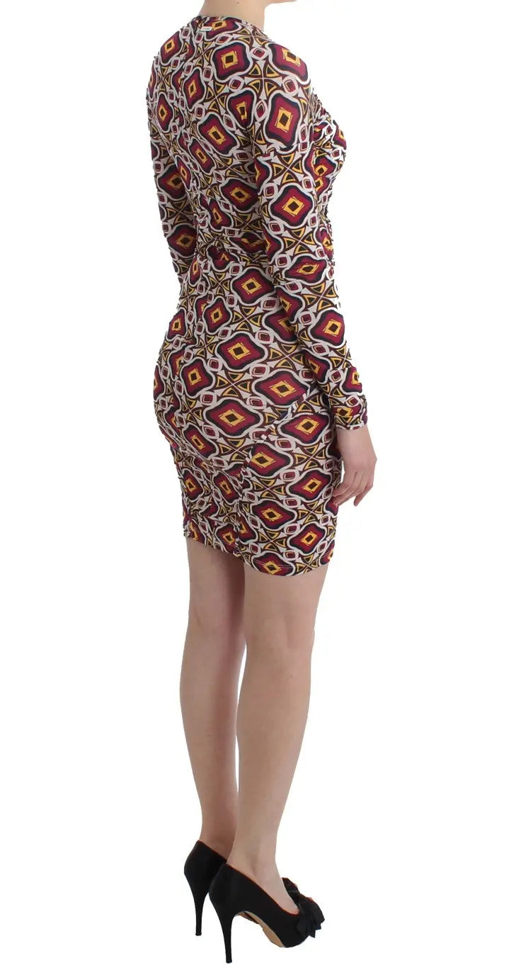 GF Ferre Chic Multicolor Cocktail V-Neck Dress GF Ferre
