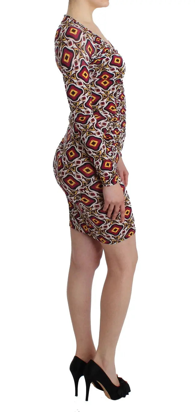 GF Ferre Chic Multicolor Cocktail V-Neck Dress GF Ferre
