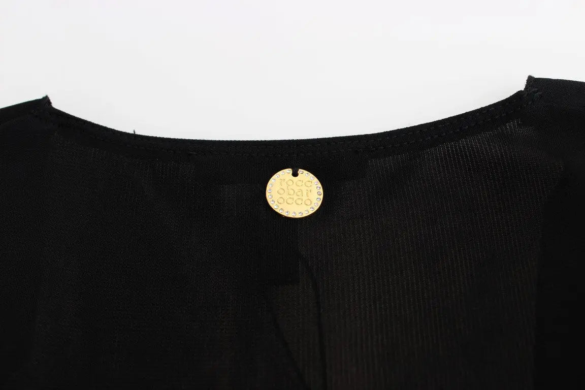 Roccobarocco Elegant Sleeveless Black Mini Dress with Gold Details Roccobarocco