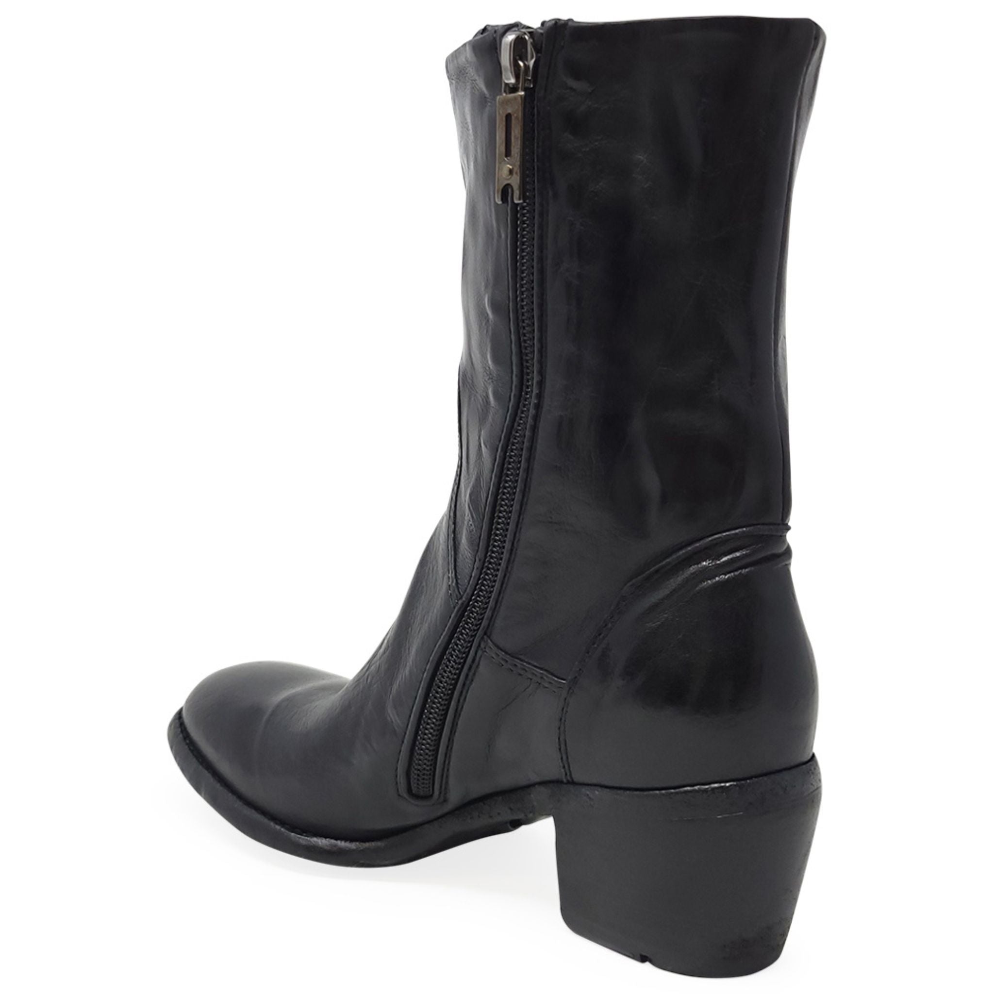 Black Leather Mid Calf Boot