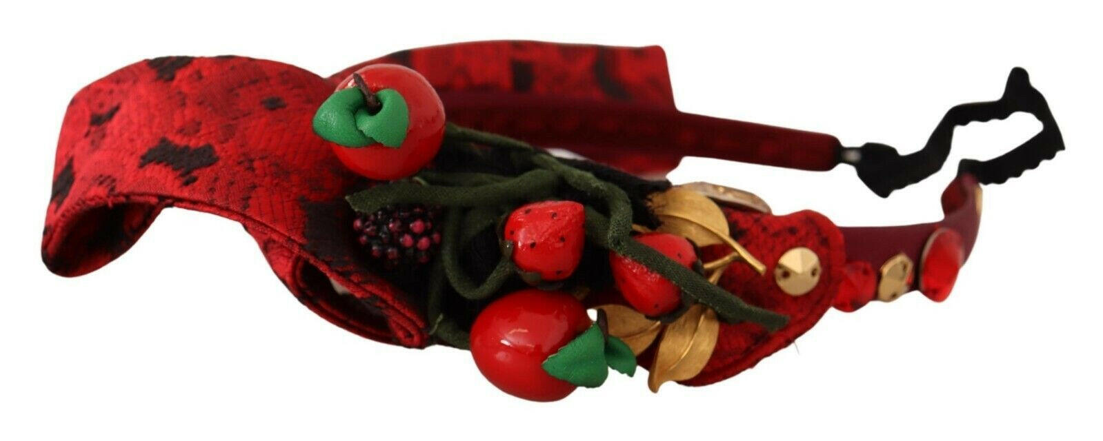 Dolce & Gabbana Red Tiara Berry Fruit Crystal Bow Hair Diadem Headband.