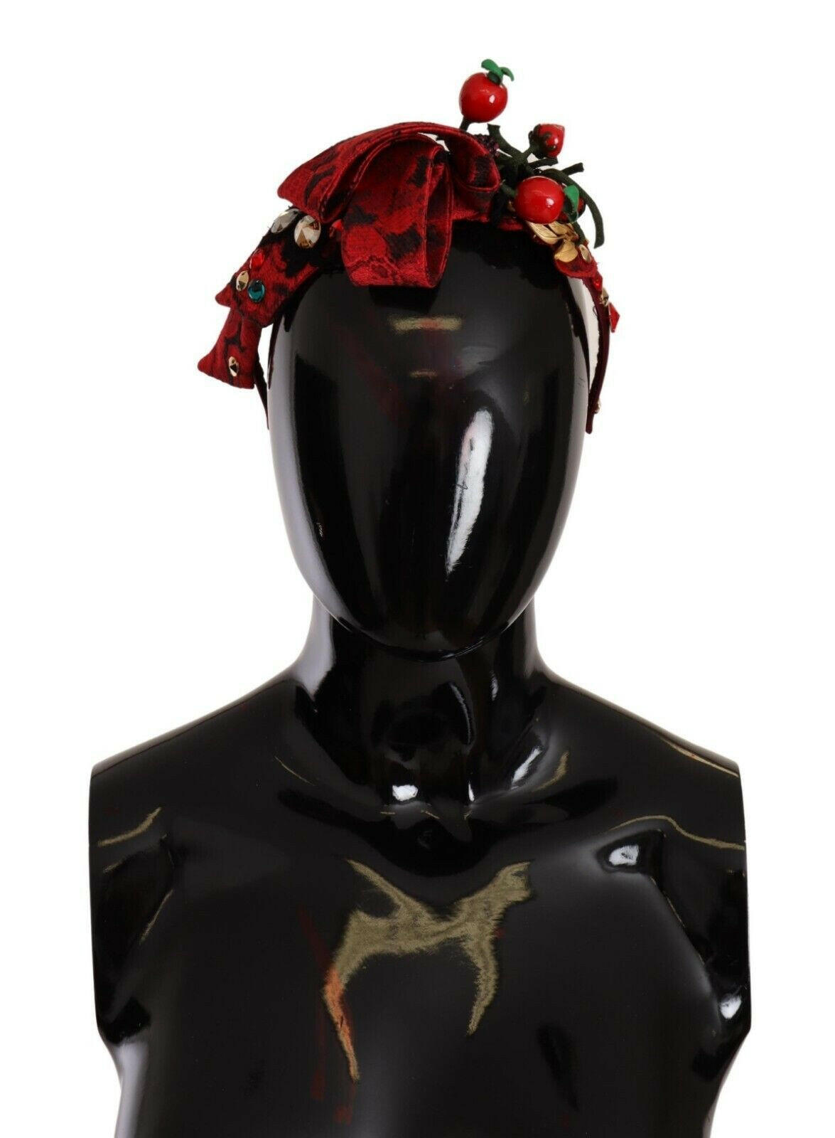 Dolce & Gabbana Red Tiara Berry Fruit Crystal Bow Hair Diadem Headband.