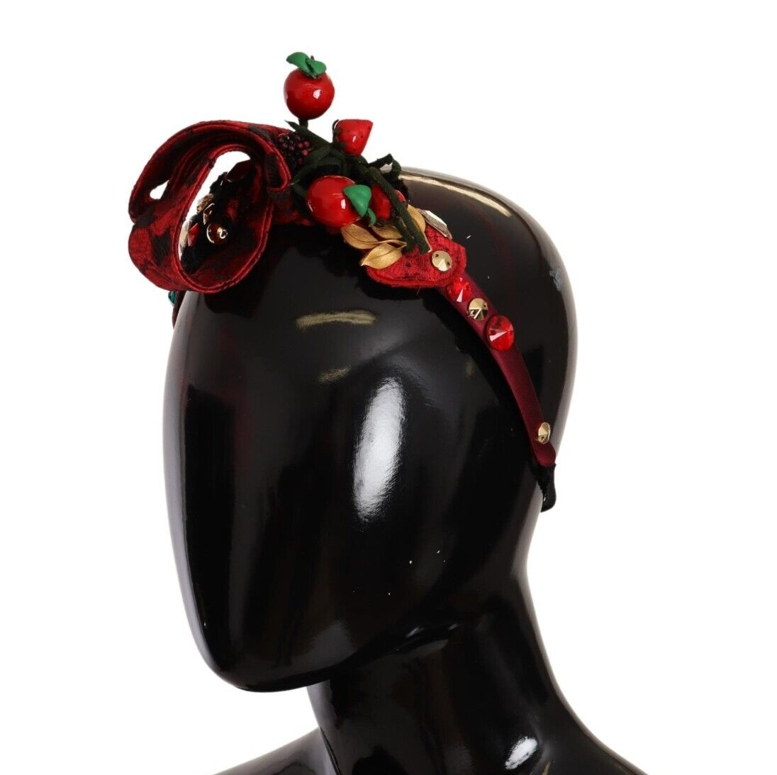 Dolce & Gabbana Red Tiara Berry Fruit Crystal Bow Hair Diadem Headband.