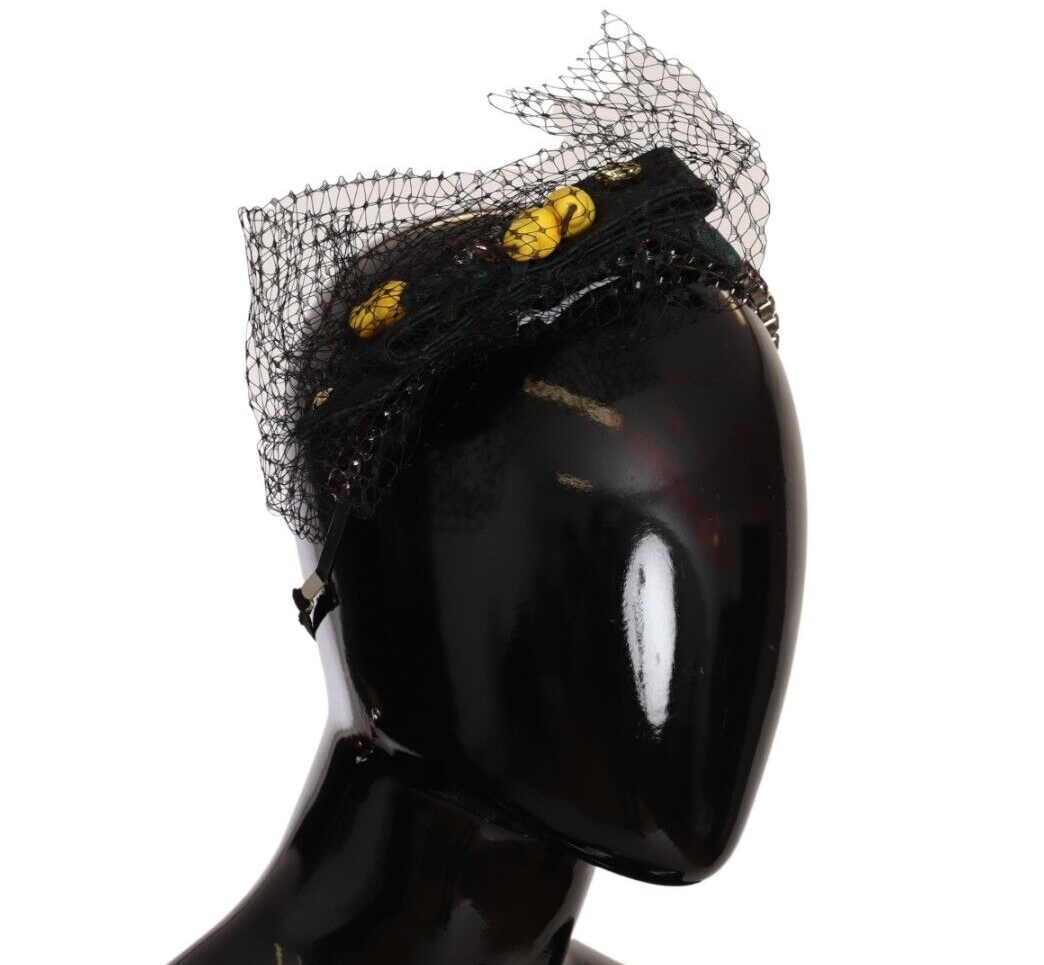 Dolce & Gabbana Silver Tiara Crystals Fruits Black Mesh Diadem Headband.