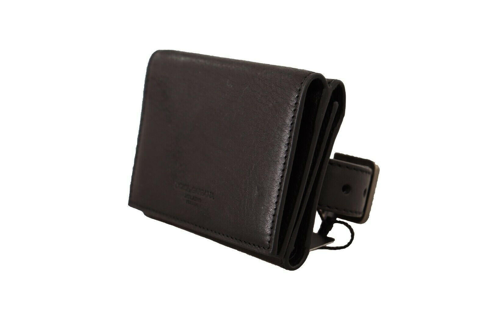 Dolce & Gabbana Black Leather Trifold Purse Belt Multi Kit Wallet.