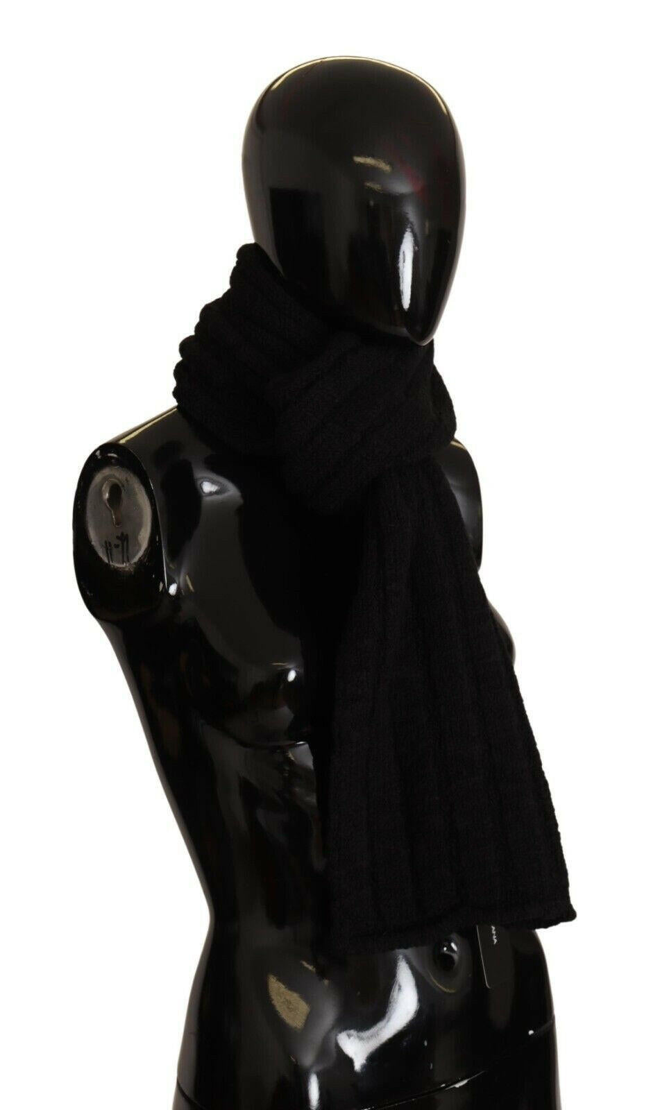 Dolce & Gabbana Black Virgin Wool Knitted Unisex Warmer Shawl Scarf.