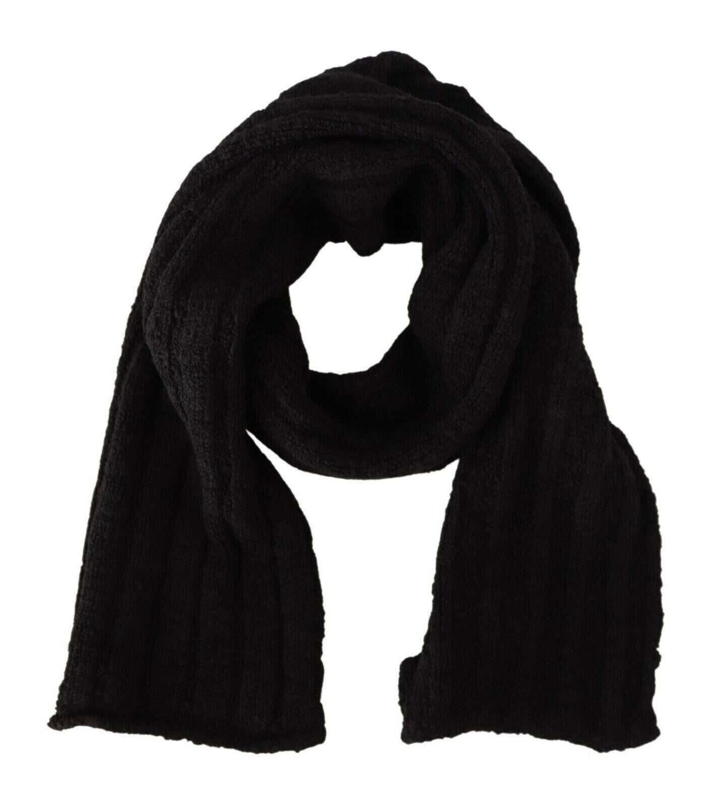 Dolce & Gabbana Black Virgin Wool Knitted Unisex Warmer Shawl Scarf.