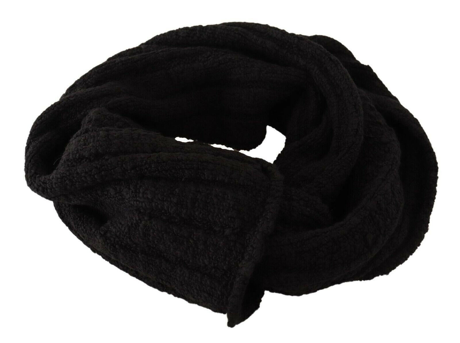 Dolce & Gabbana Black Virgin Wool Knitted Unisex Warmer Shawl Scarf.