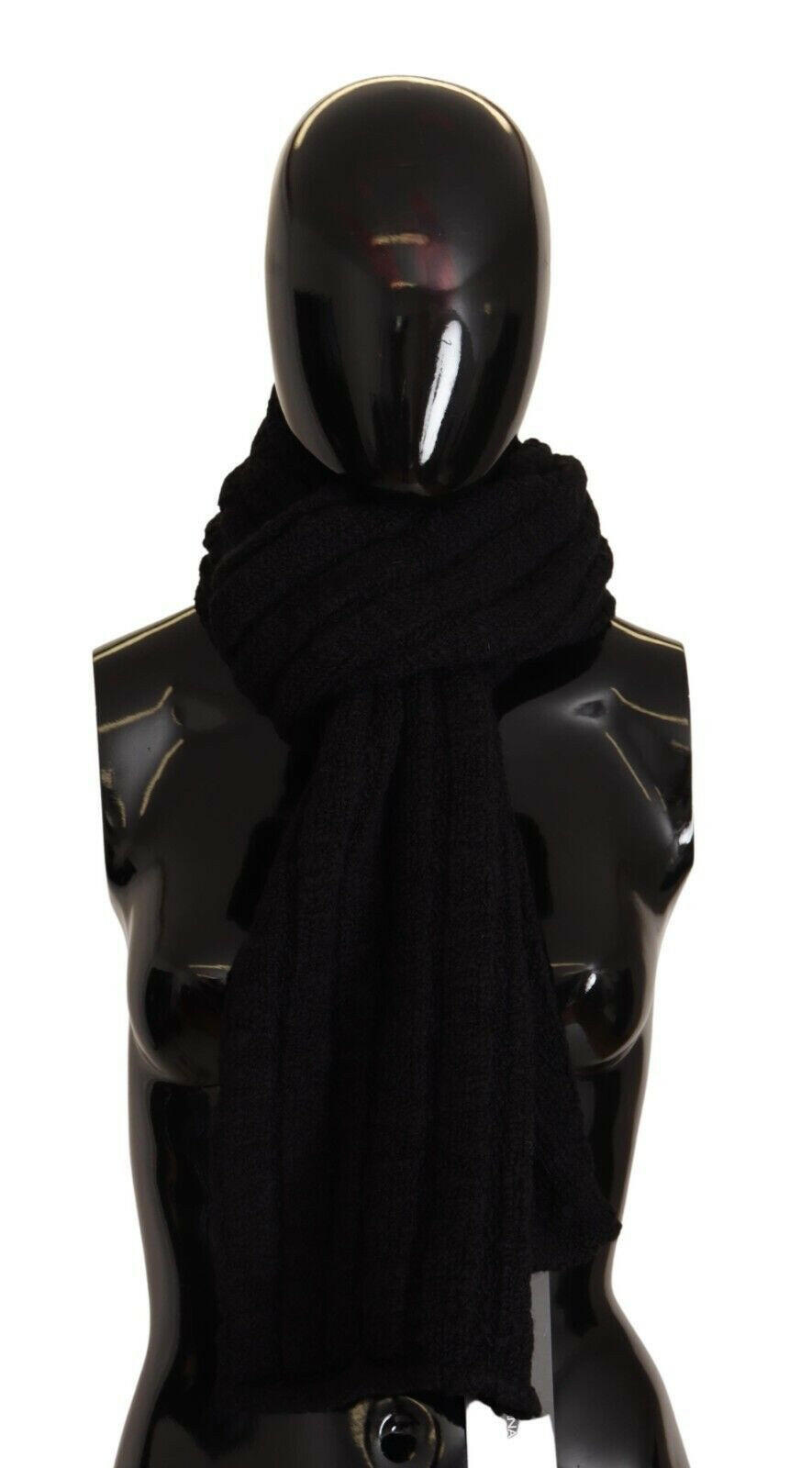 Dolce & Gabbana Black Virgin Wool Knitted Unisex Warmer Shawl Scarf.