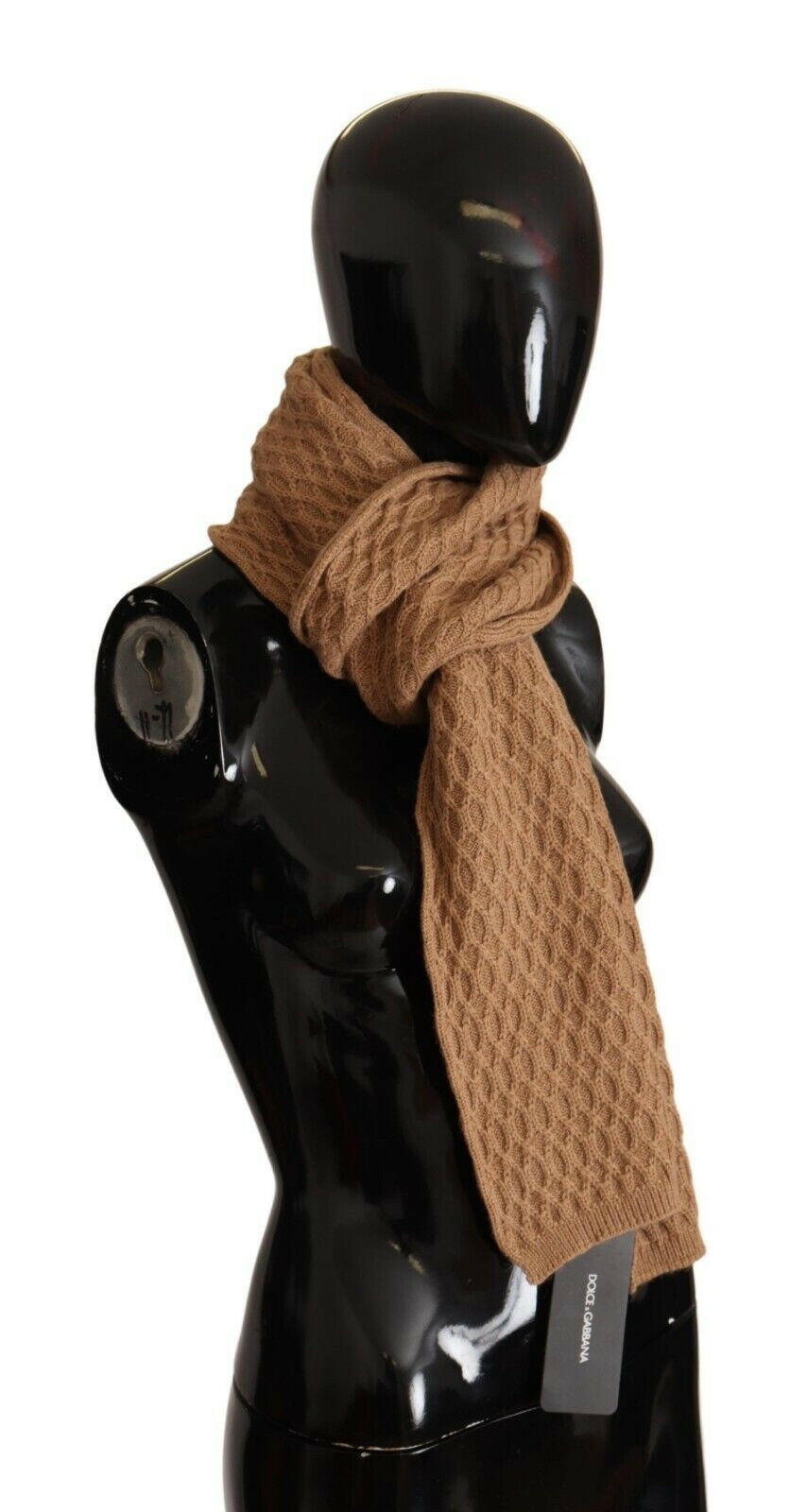 Dolce & Gabbana Dark Brown Wrap Shawl Knitted Camel Scarf.