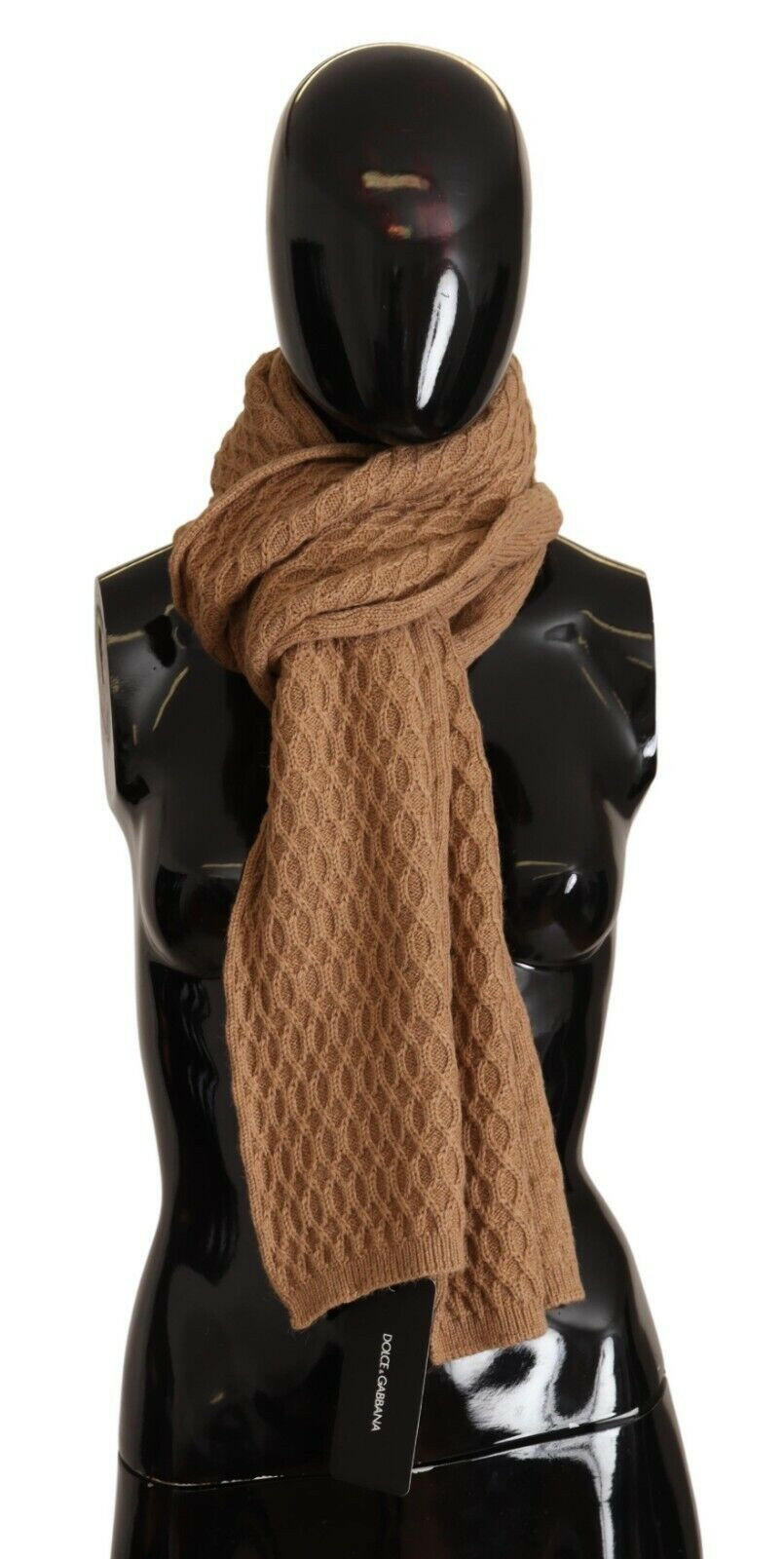 Dolce & Gabbana Dark Brown Wrap Shawl Knitted Camel Scarf.
