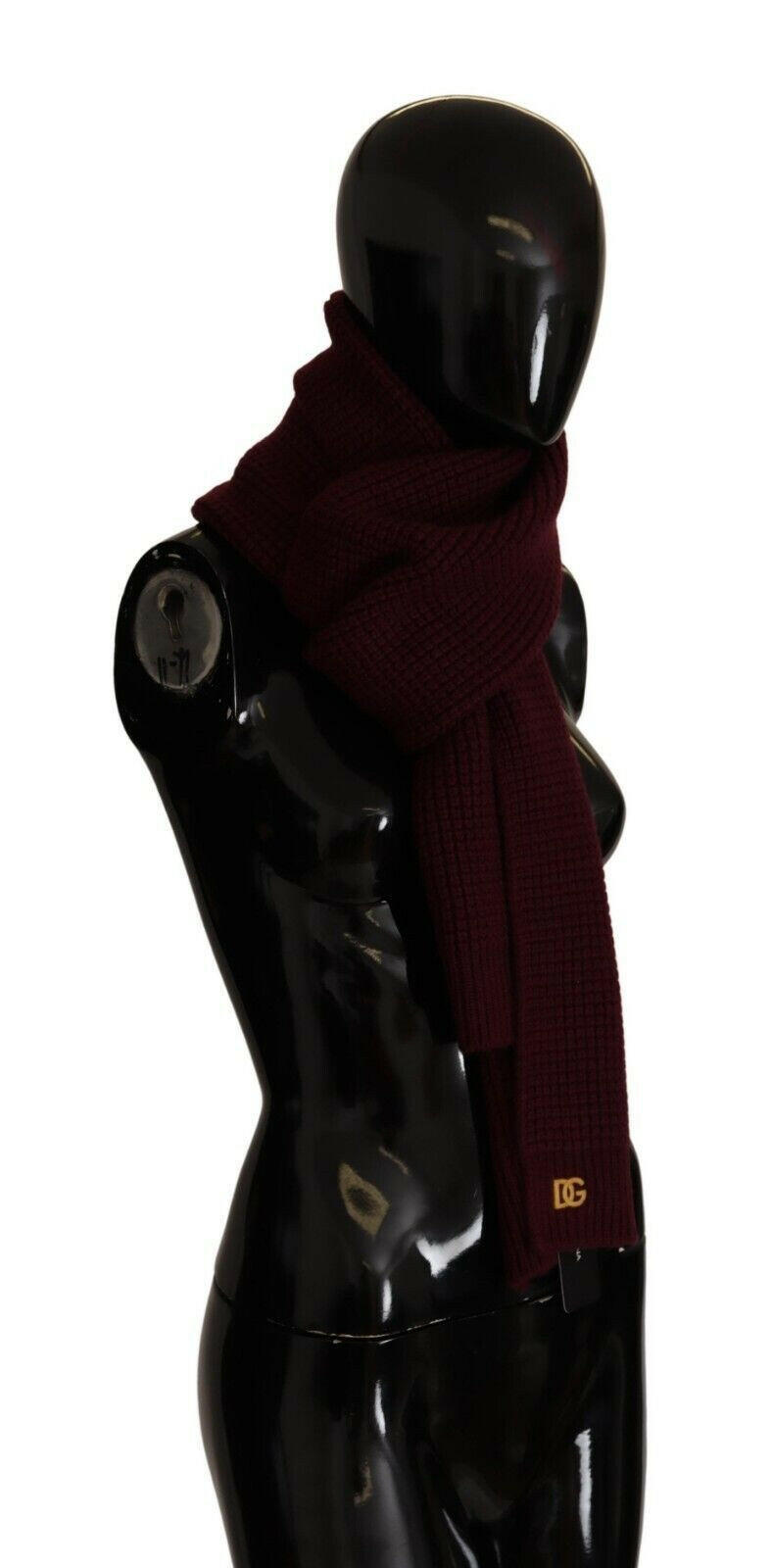 Dolce & Gabbana Dark Red Cashmere Logo Wrap Shawl Knitted Scarf.