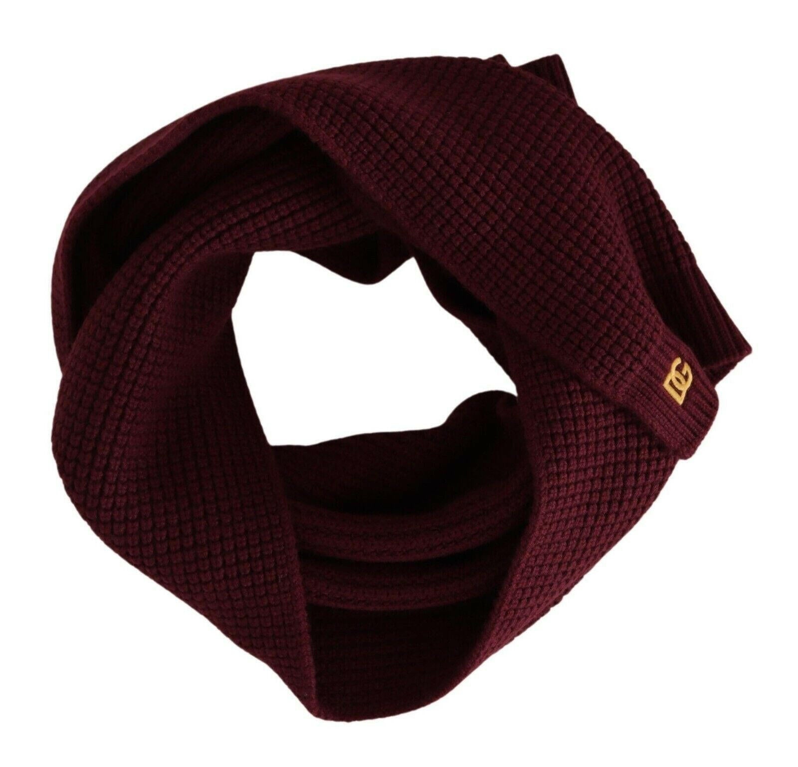 Dolce & Gabbana Dark Red Cashmere Logo Wrap Shawl Knitted Scarf.
