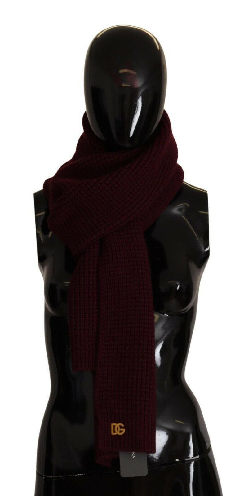 Dolce & Gabbana Dark Red Cashmere Logo Wrap Shawl Knitted Scarf.
