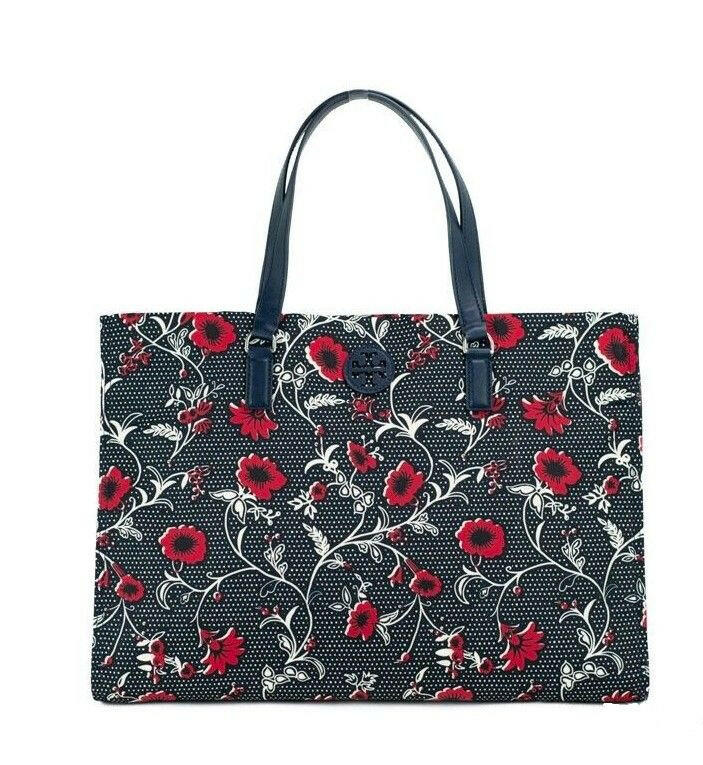 Tory Burch Medium Nylon Retro Batik Print Shoulder Tote Handbag.