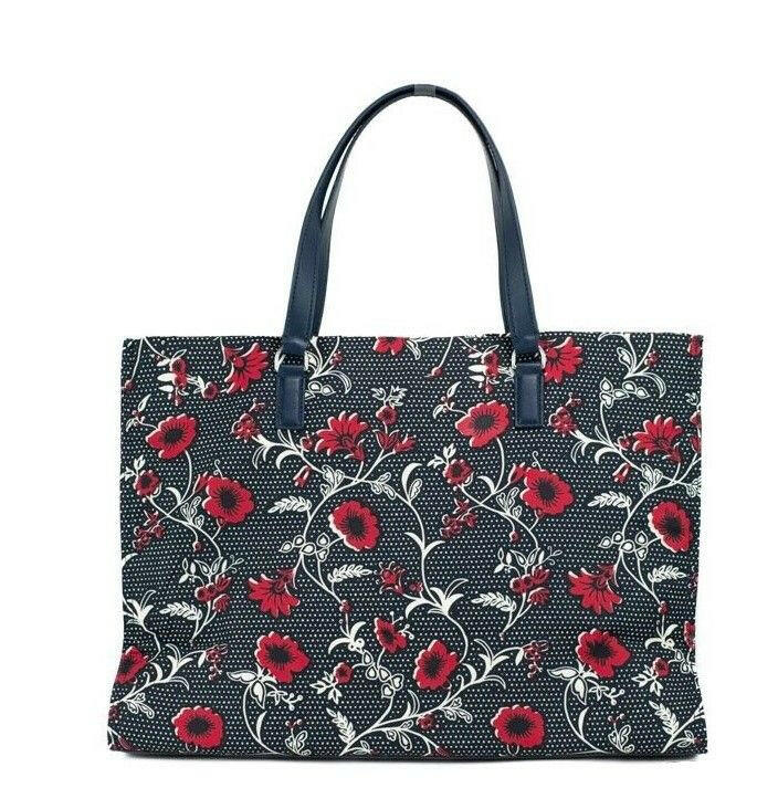 Tory Burch Medium Nylon Retro Batik Print Shoulder Tote Handbag.
