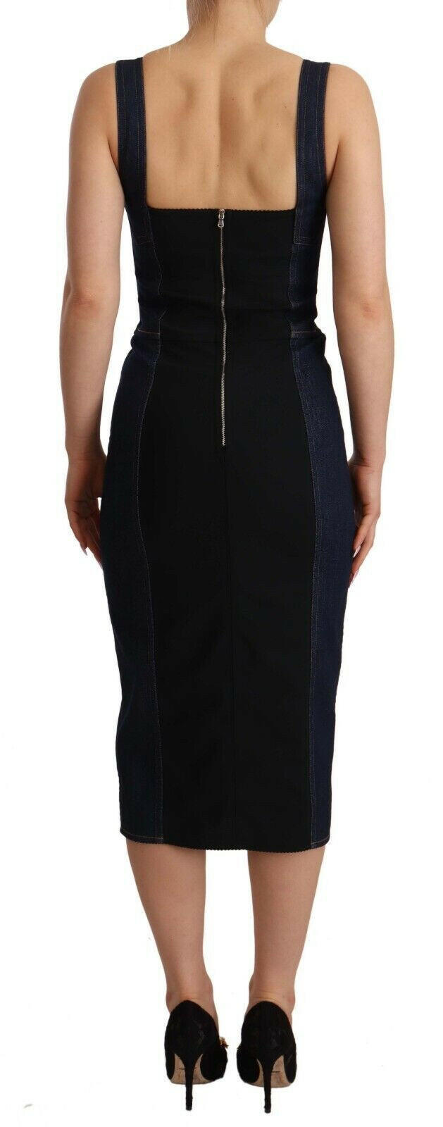 Dolce & Gabbana Dark Blue Cotton Denim Sheath Midi Dress.