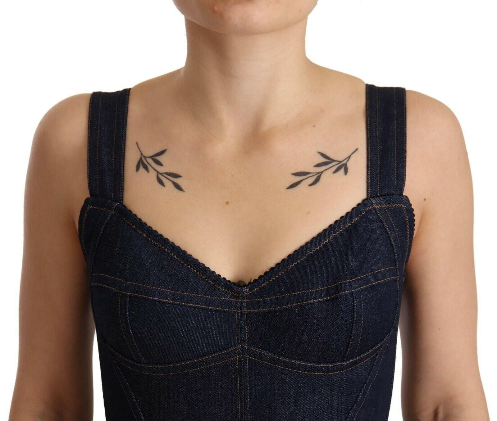Dolce & Gabbana Dark Blue Cotton Denim Sheath Midi Dress.