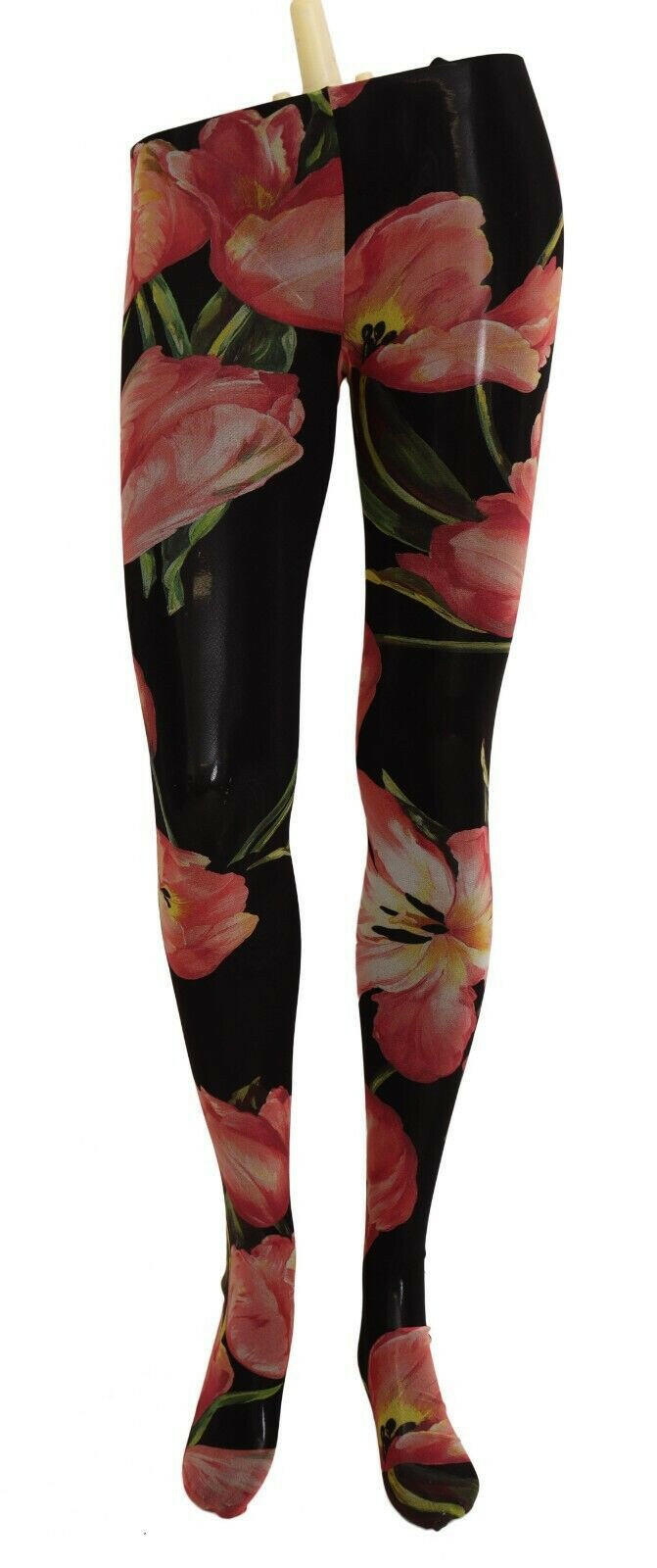 Dolce & Gabbana Black Floral Print Nylon Tights Stockings.