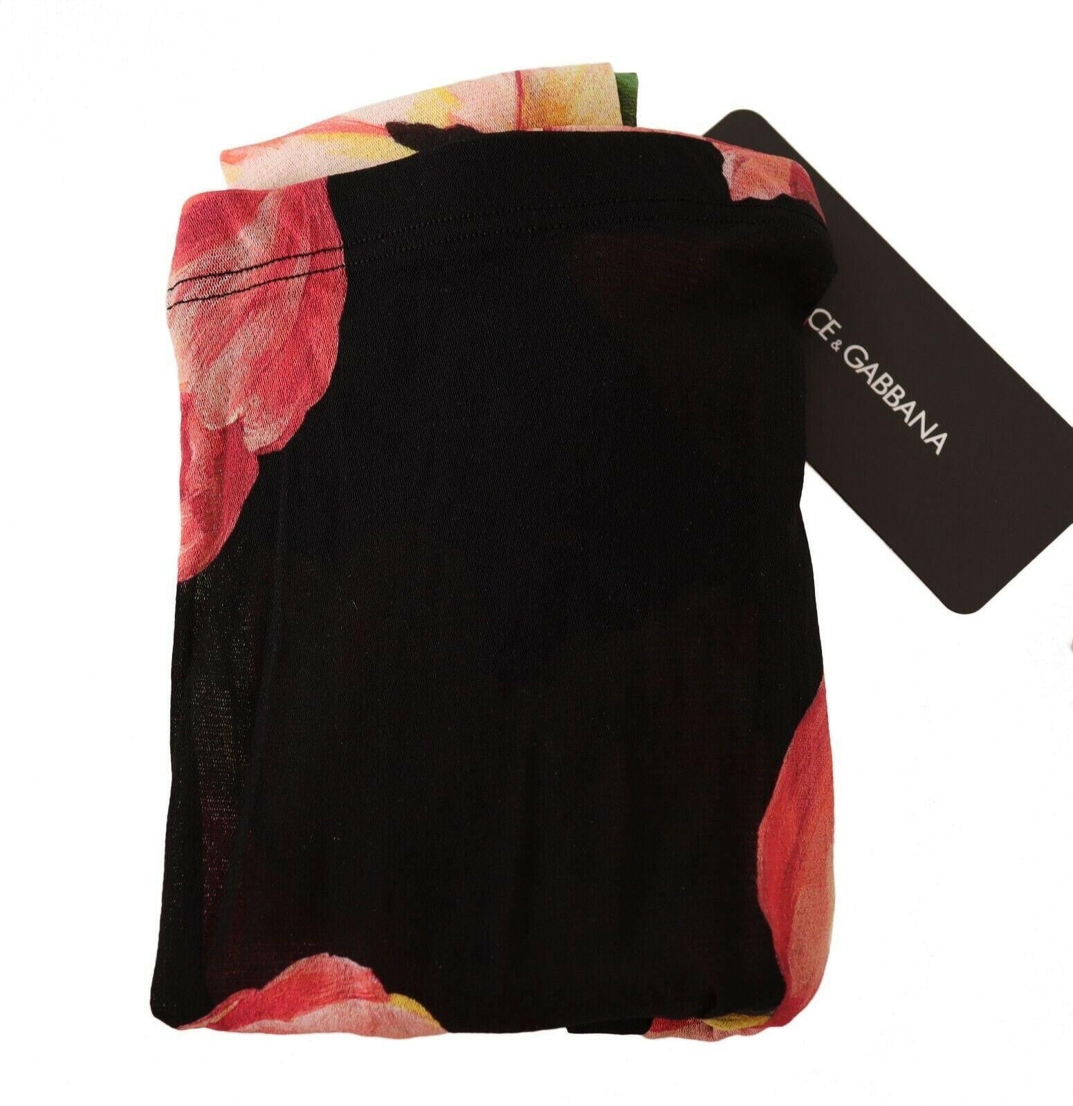 Dolce & Gabbana Black Floral Print Nylon Tights Stockings.