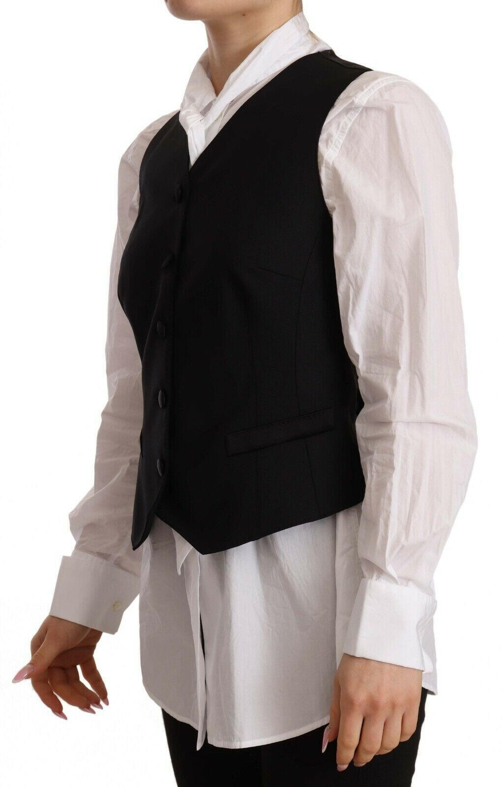 Dolce & Gabbana Black Button Down Sleeveless Vest Viscose Top.