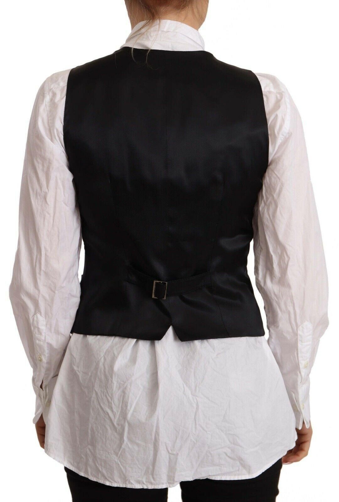Dolce & Gabbana Black Button Down Sleeveless Vest Viscose Top.