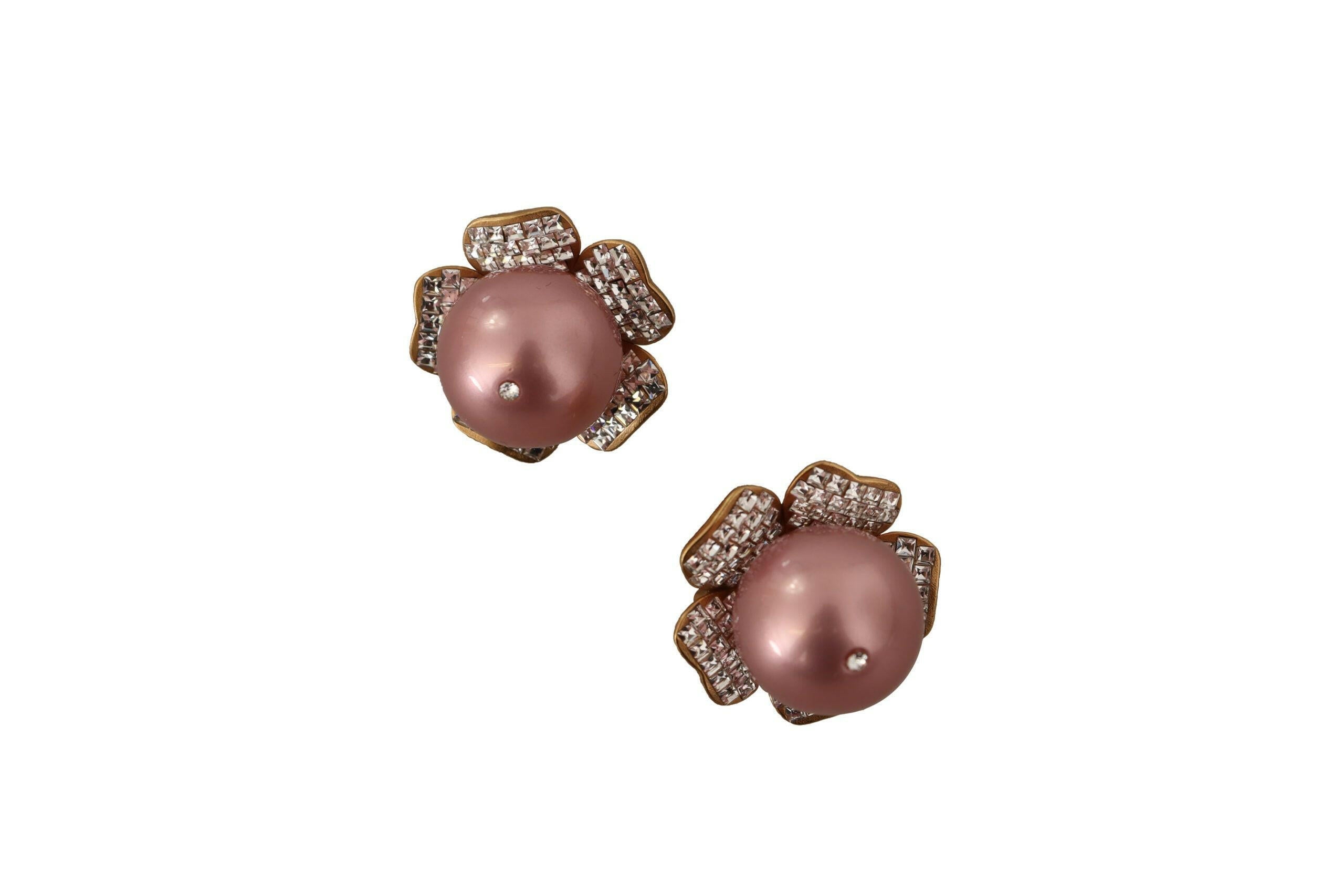 Dolce & Gabbana Gold Tone Maxi Faux Pearl Floral Clip-on Jewelry Earrings.