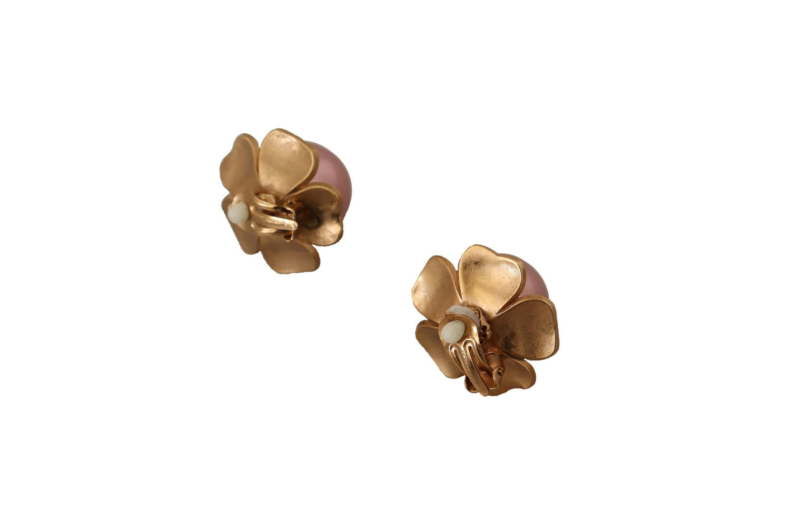 Dolce & Gabbana Gold Tone Maxi Faux Pearl Floral Clip-on Jewelry Earrings.