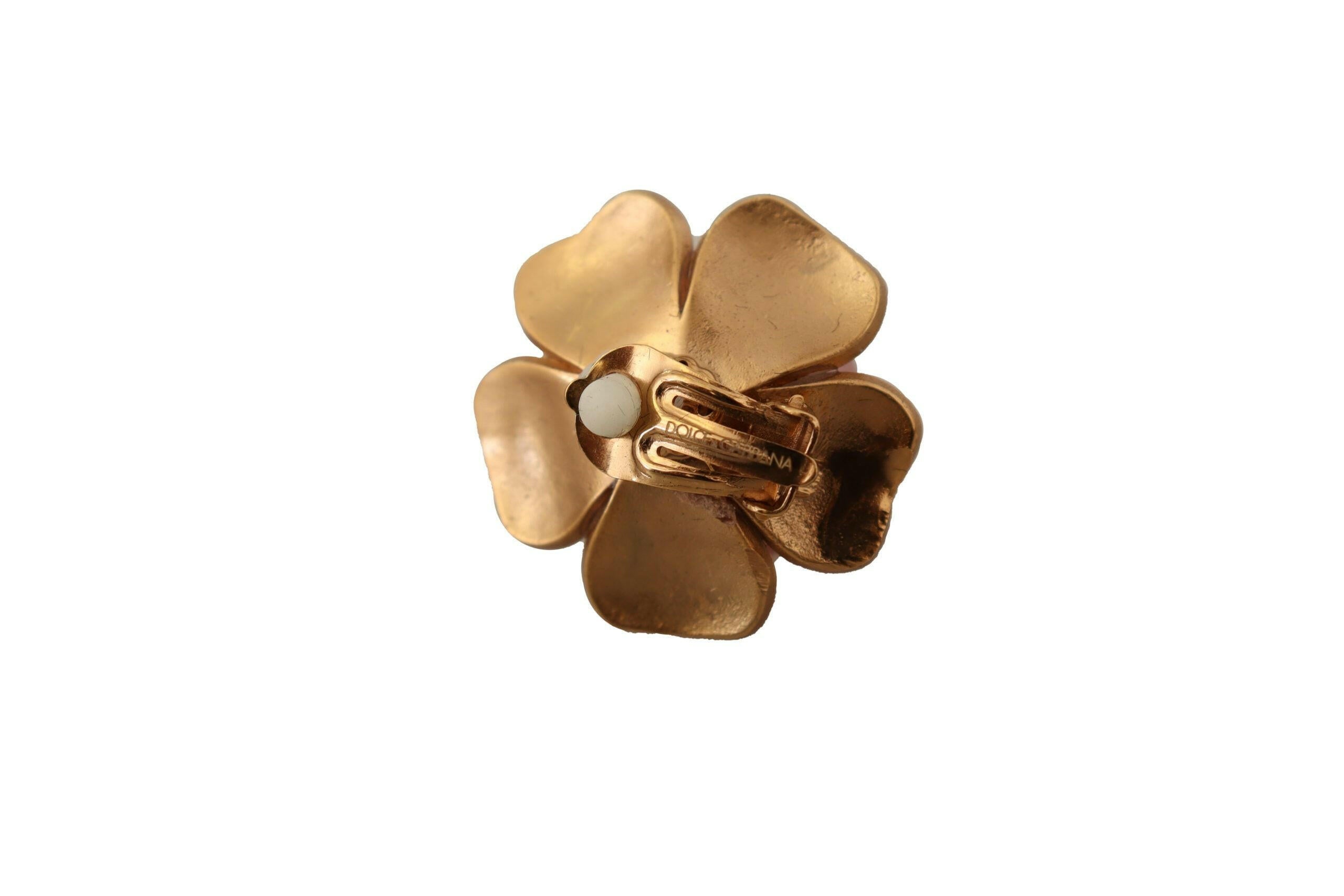 Dolce & Gabbana Gold Tone Maxi Faux Pearl Floral Clip-on Jewelry Earrings.