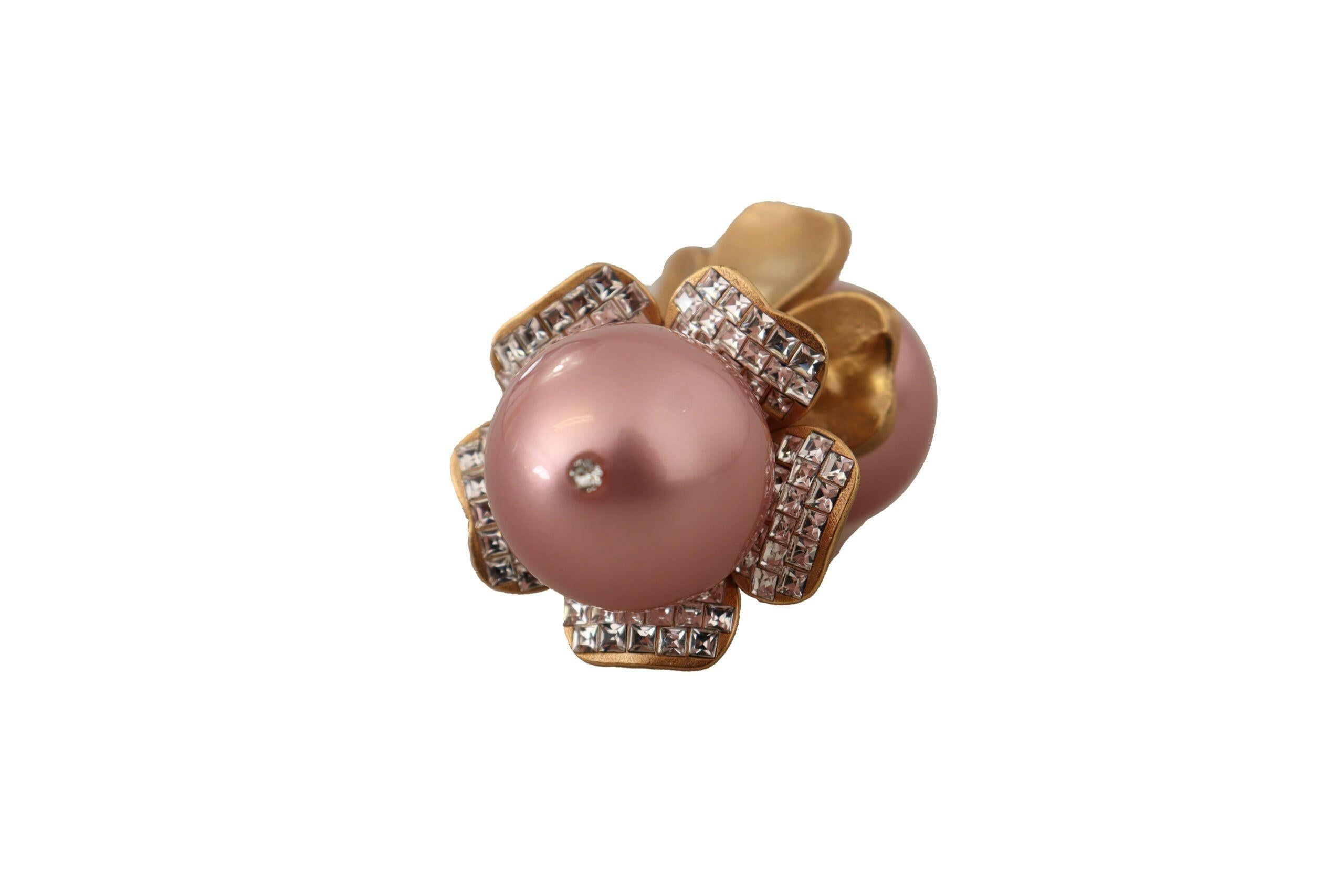 Dolce & Gabbana Gold Tone Maxi Faux Pearl Floral Clip-on Jewelry Earrings.