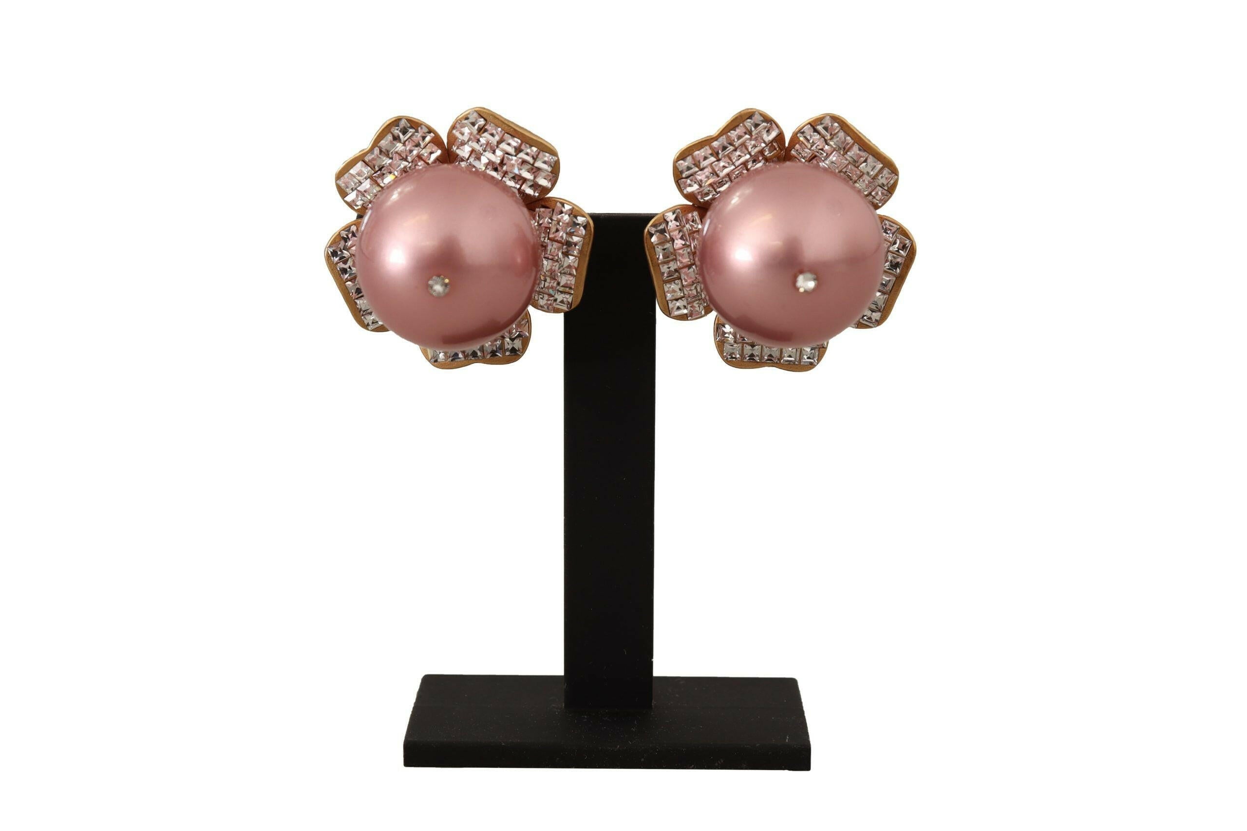 Dolce & Gabbana Gold Tone Maxi Faux Pearl Floral Clip-on Jewelry Earrings.