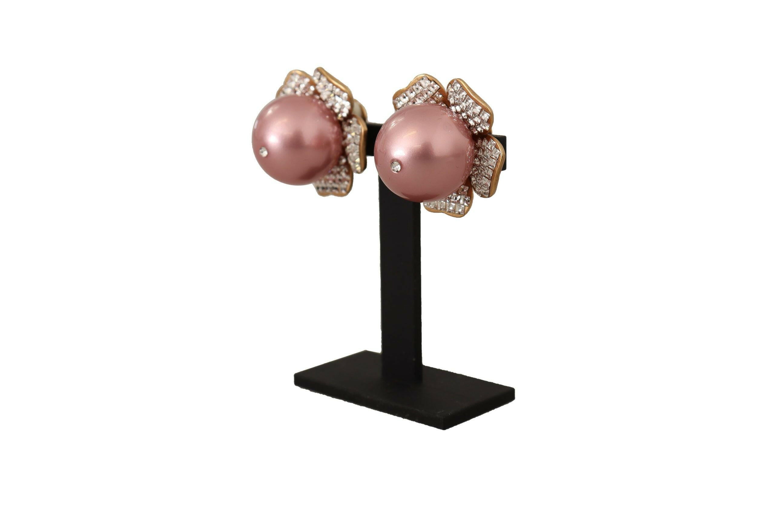 Dolce & Gabbana Gold Tone Maxi Faux Pearl Floral Clip-on Jewelry Earrings.
