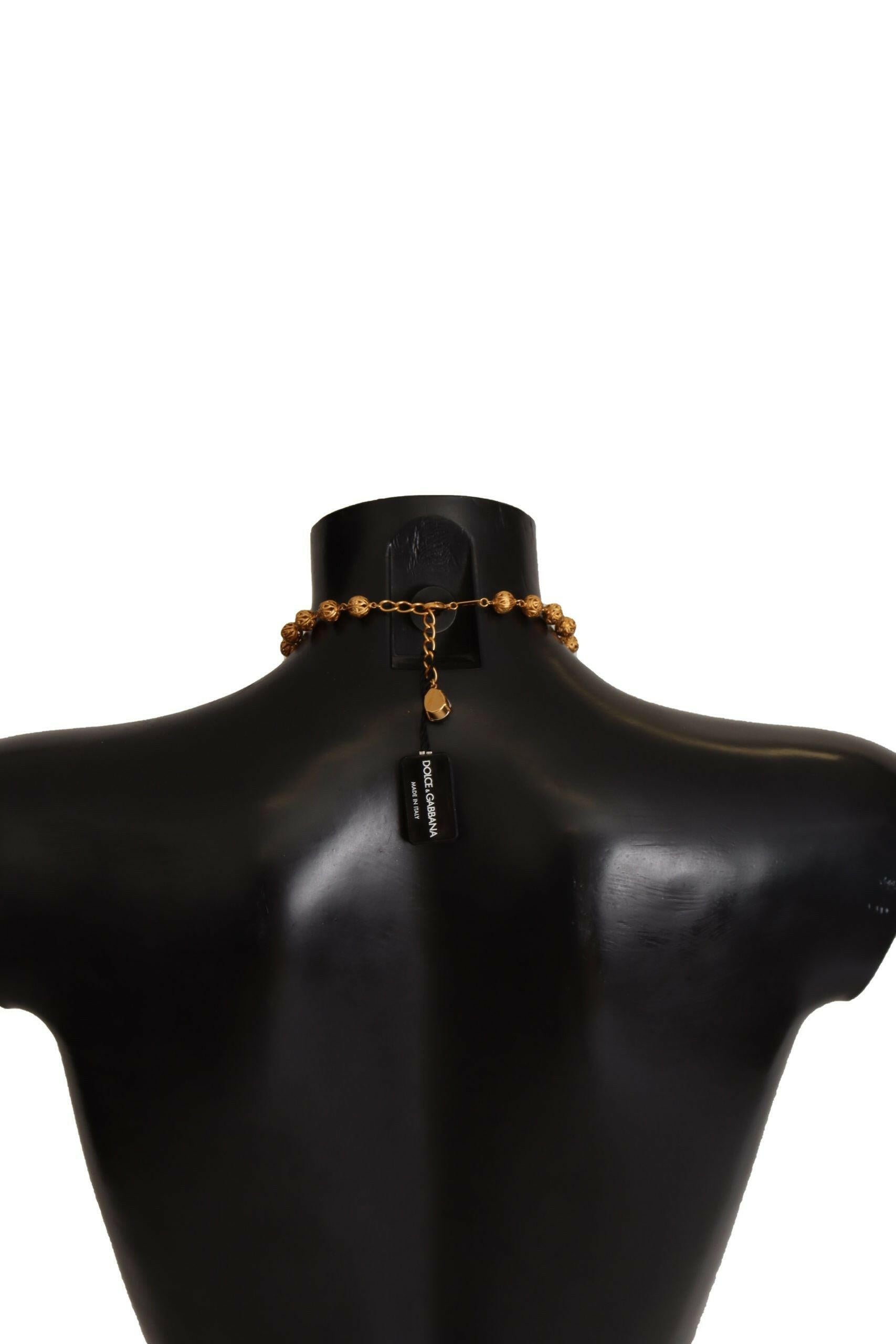 Dolce & Gabbana Gold Brass Carretto Sicily Statement Crystal Chain Necklace.