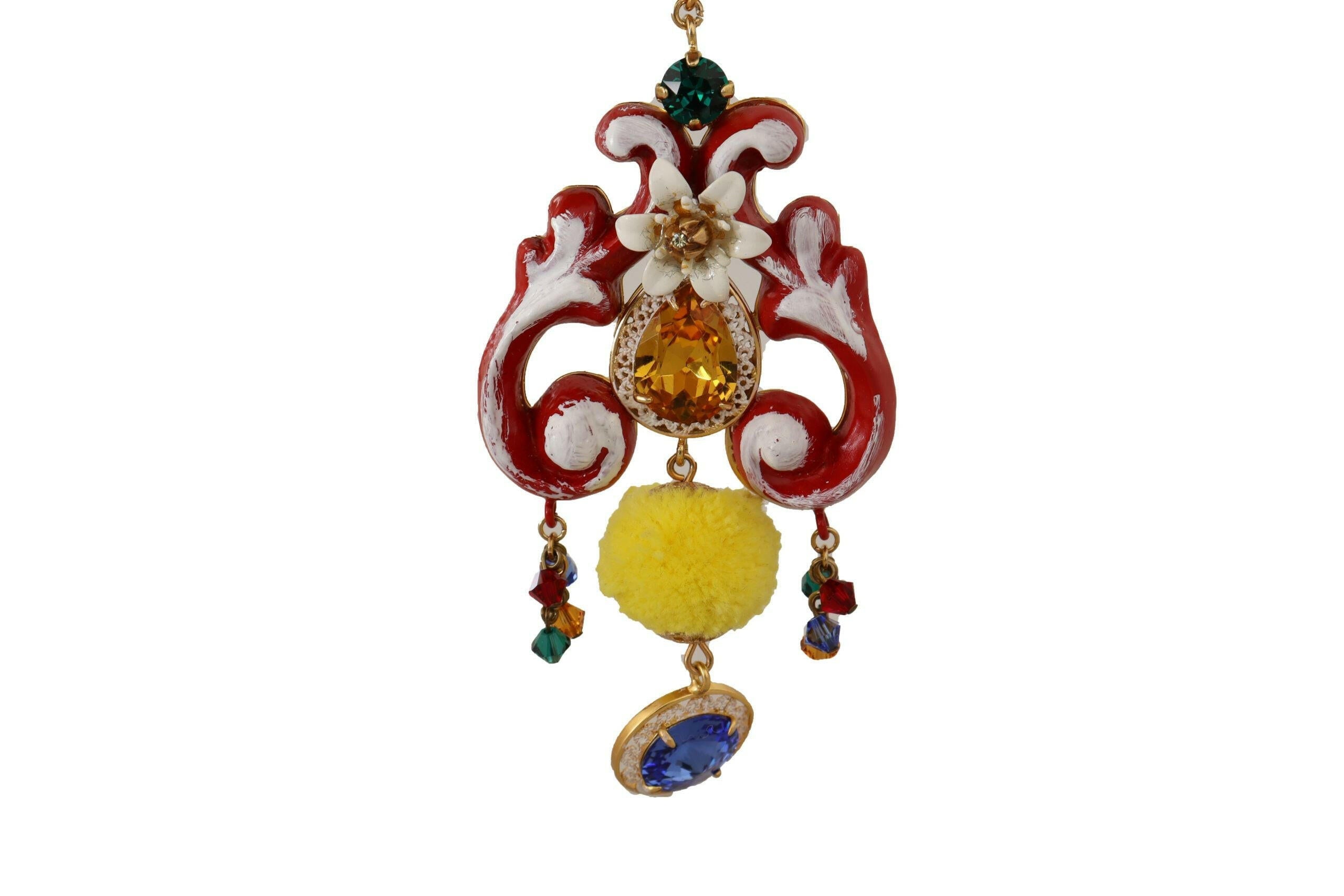 Dolce & Gabbana Gold Brass Carretto Sicily Statement Crystal Chain Necklace.