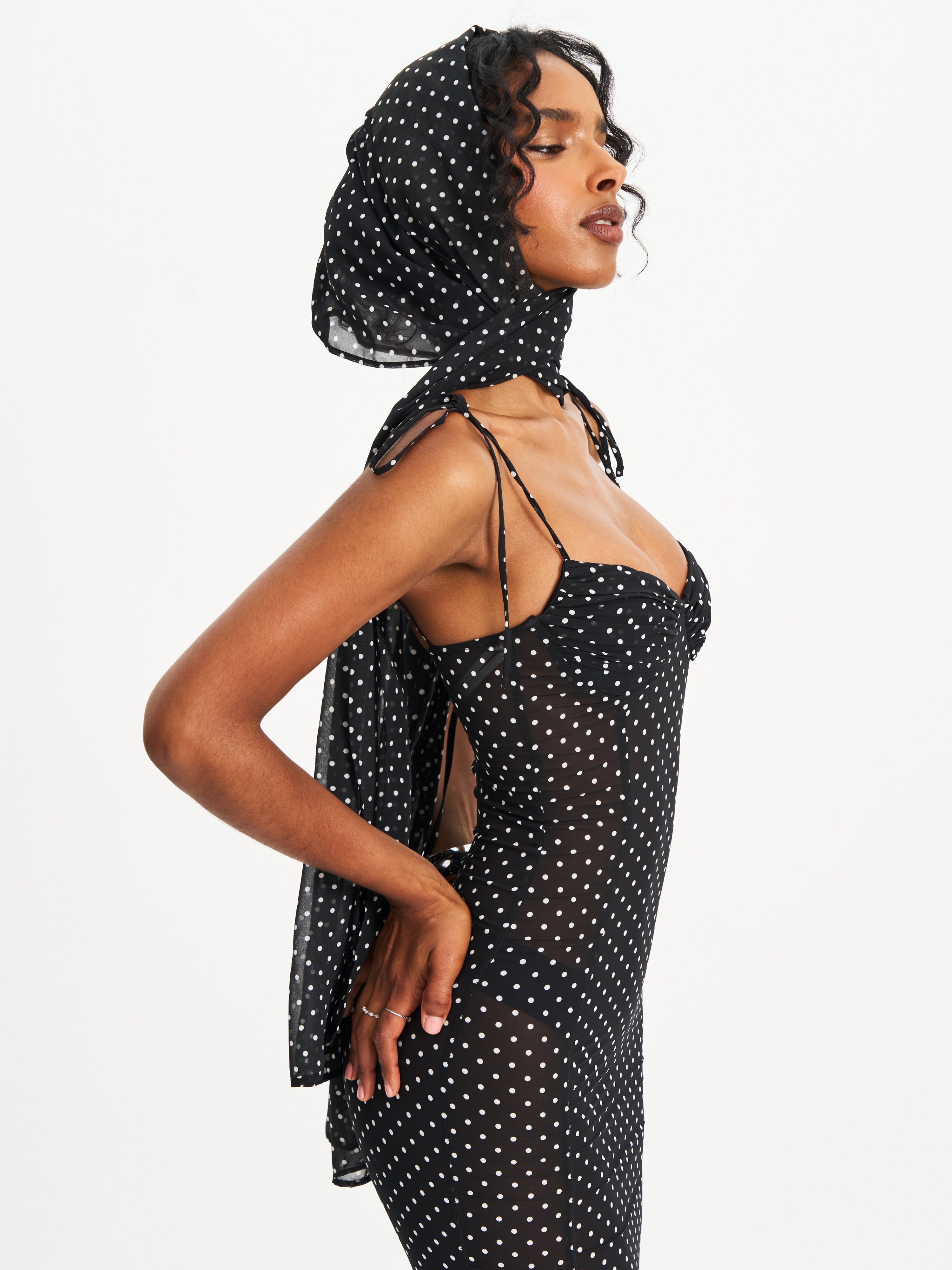 Yadira Black Base Polka Dot Chiffon Maxi Dress