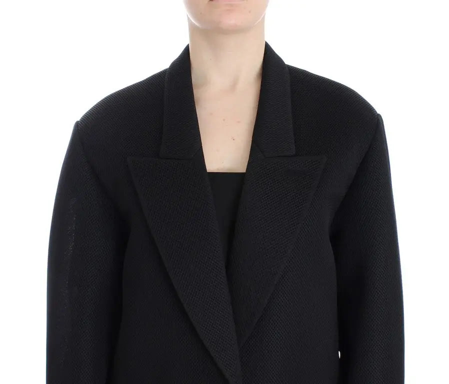KAALE SUKTAE Elegant Draped Long Coat in Black with Red Accents KAALE SUKTAE