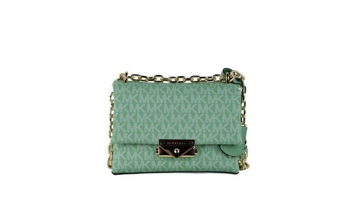 Michael Kors Cece Small Sea Green Signature PVC Convertible Flap Crossbody Bag.