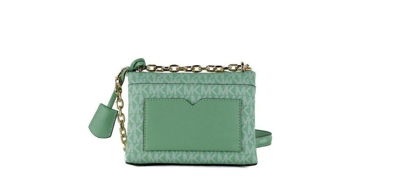 Michael Kors Cece Small Sea Green Signature PVC Convertible Flap Crossbody Bag.
