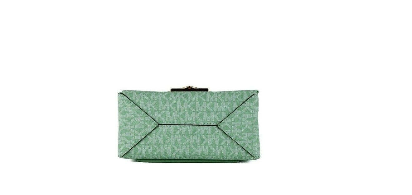 Michael Kors Cece Small Sea Green Signature PVC Convertible Flap Crossbody Bag.