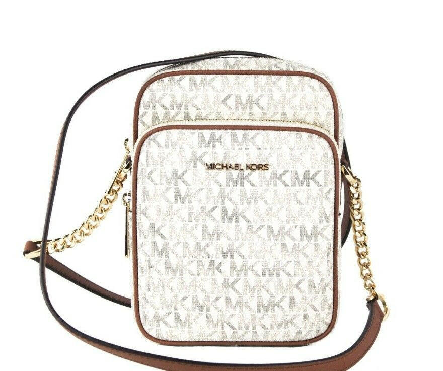 Michael Kors Jet Set Medium Vanilla PVC North South Chain Crossbody Handbag.