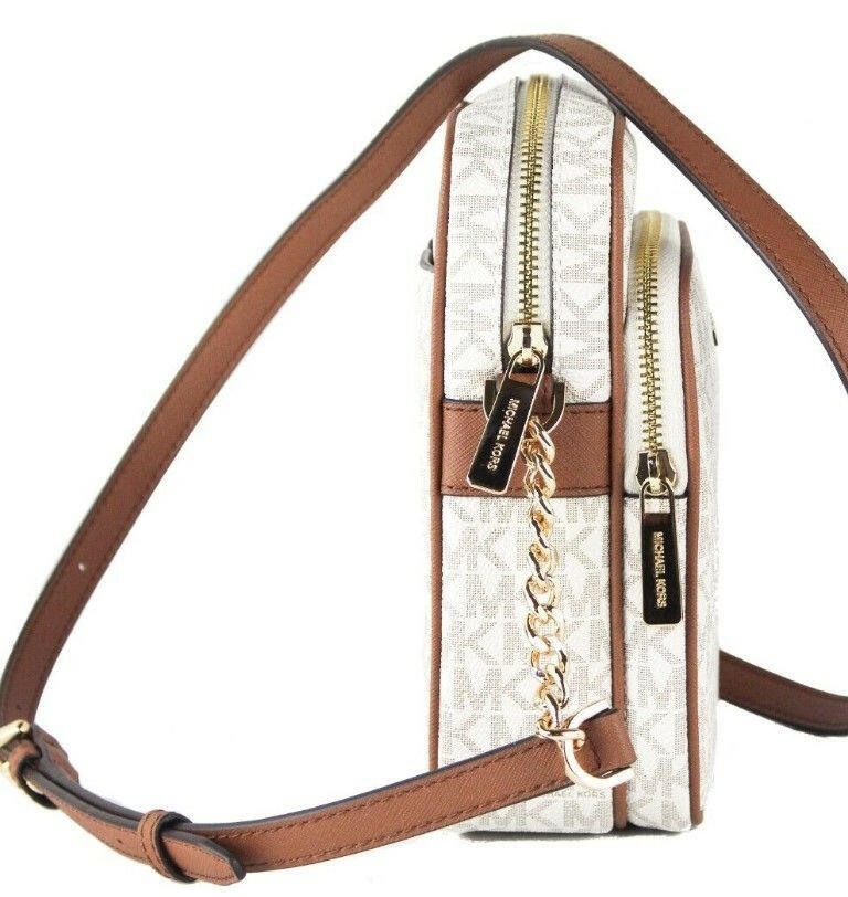 Michael Kors Jet Set Medium Vanilla PVC North South Chain Crossbody Handbag.