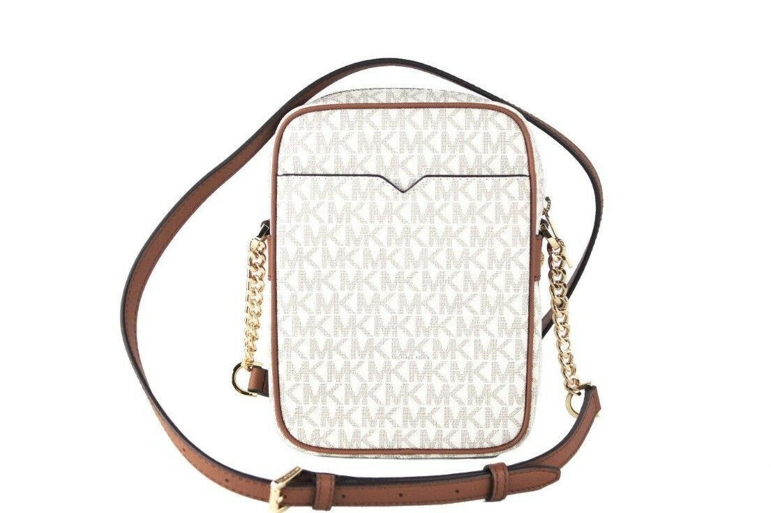 Michael Kors Jet Set Medium Vanilla PVC North South Chain Crossbody Handbag.