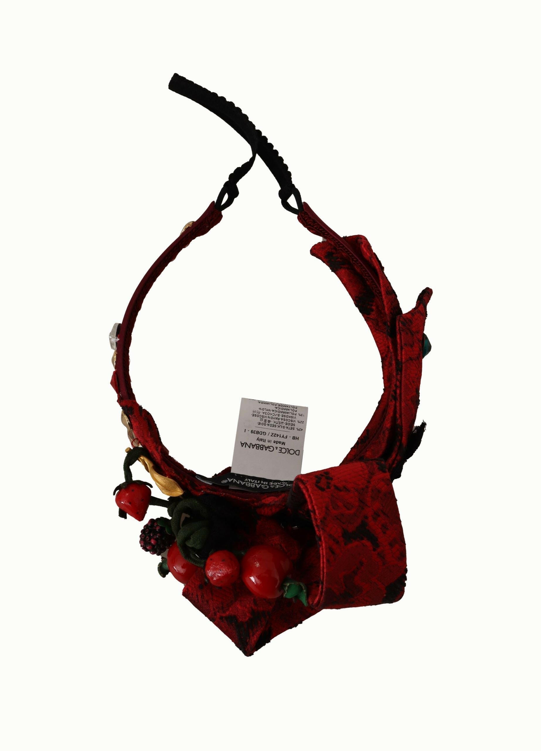 Dolce & Gabbana Cherry Silk Crystal Bow Logo Diadem Tiara Headband.