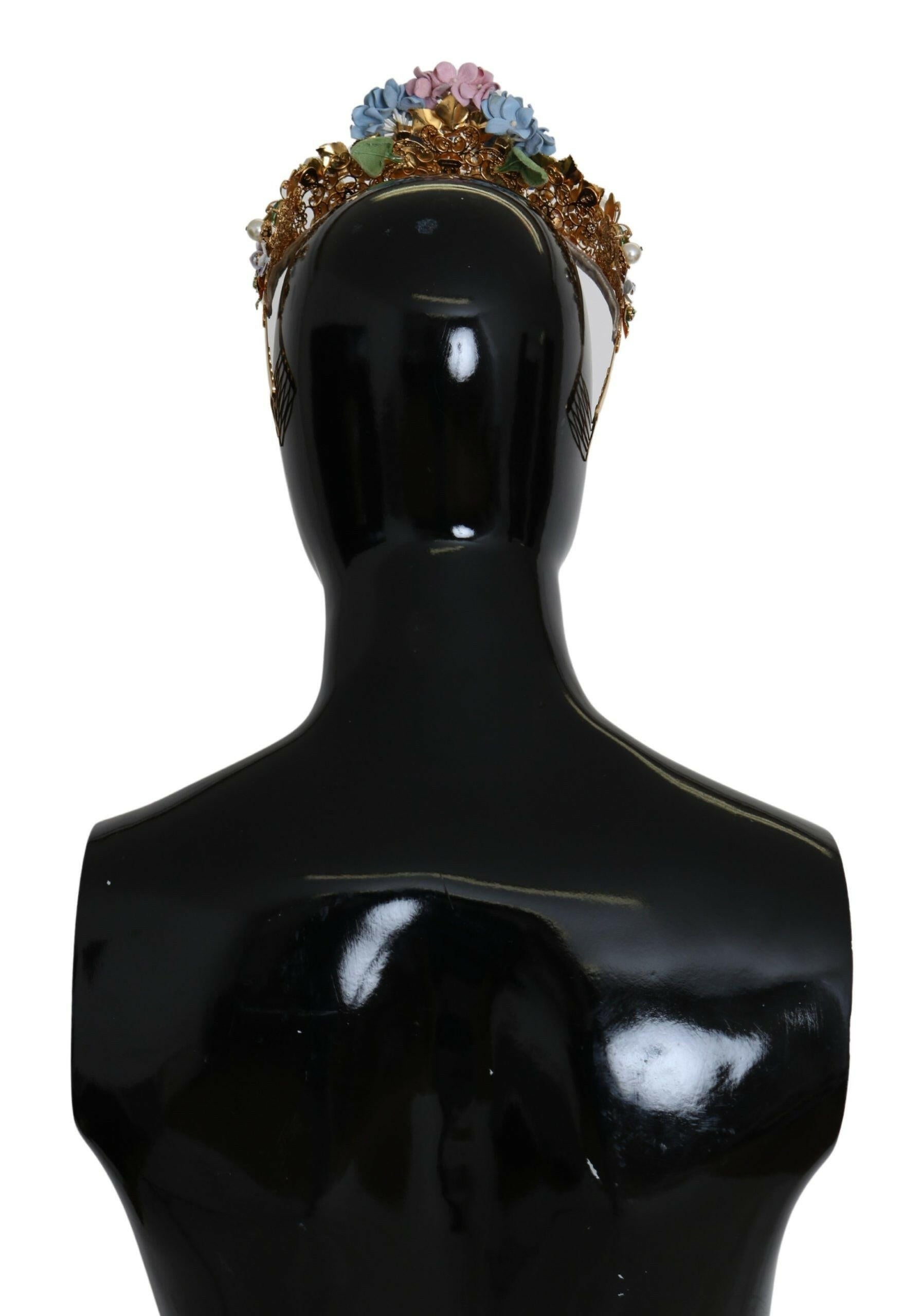 Dolce & Gabbana Gold Crystal Purple Hortensia Headband Crown Diadem.