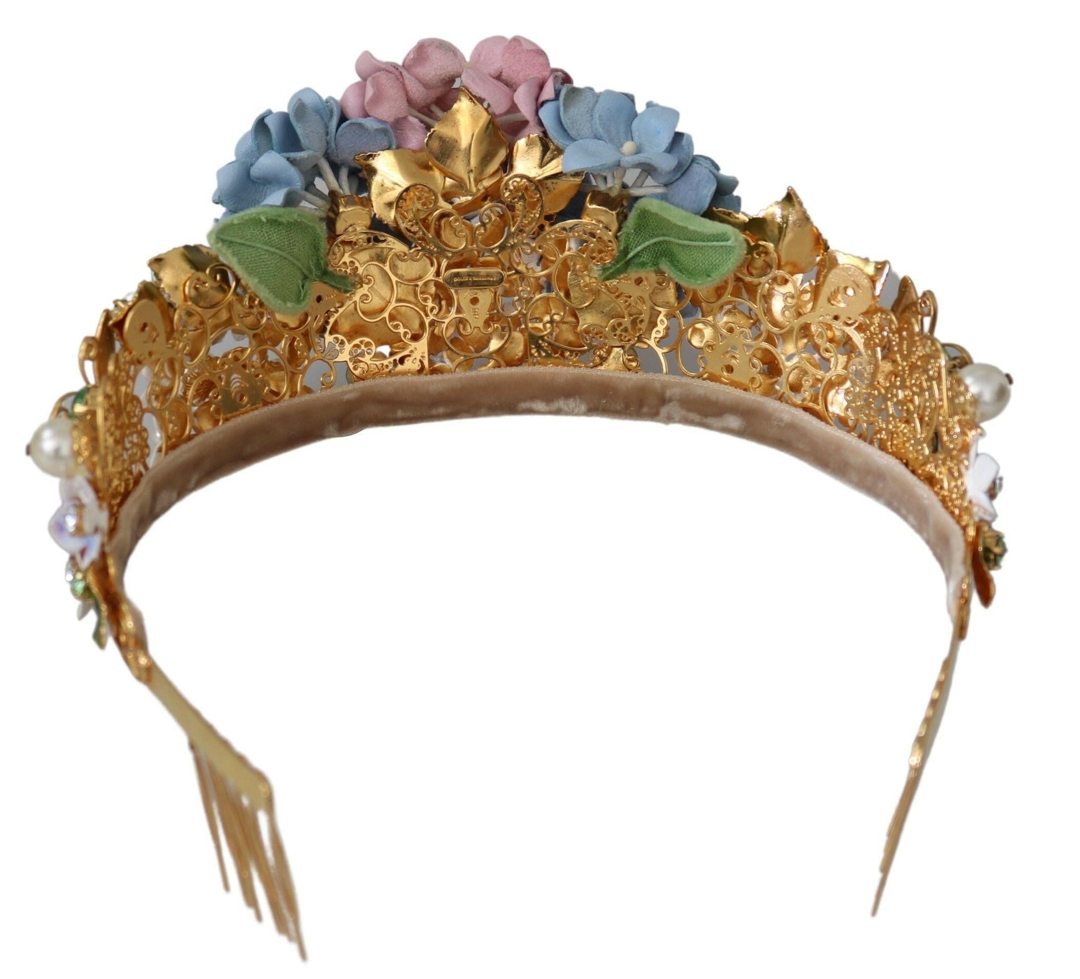 Dolce & Gabbana Gold Crystal Purple Hortensia Headband Crown Diadem.