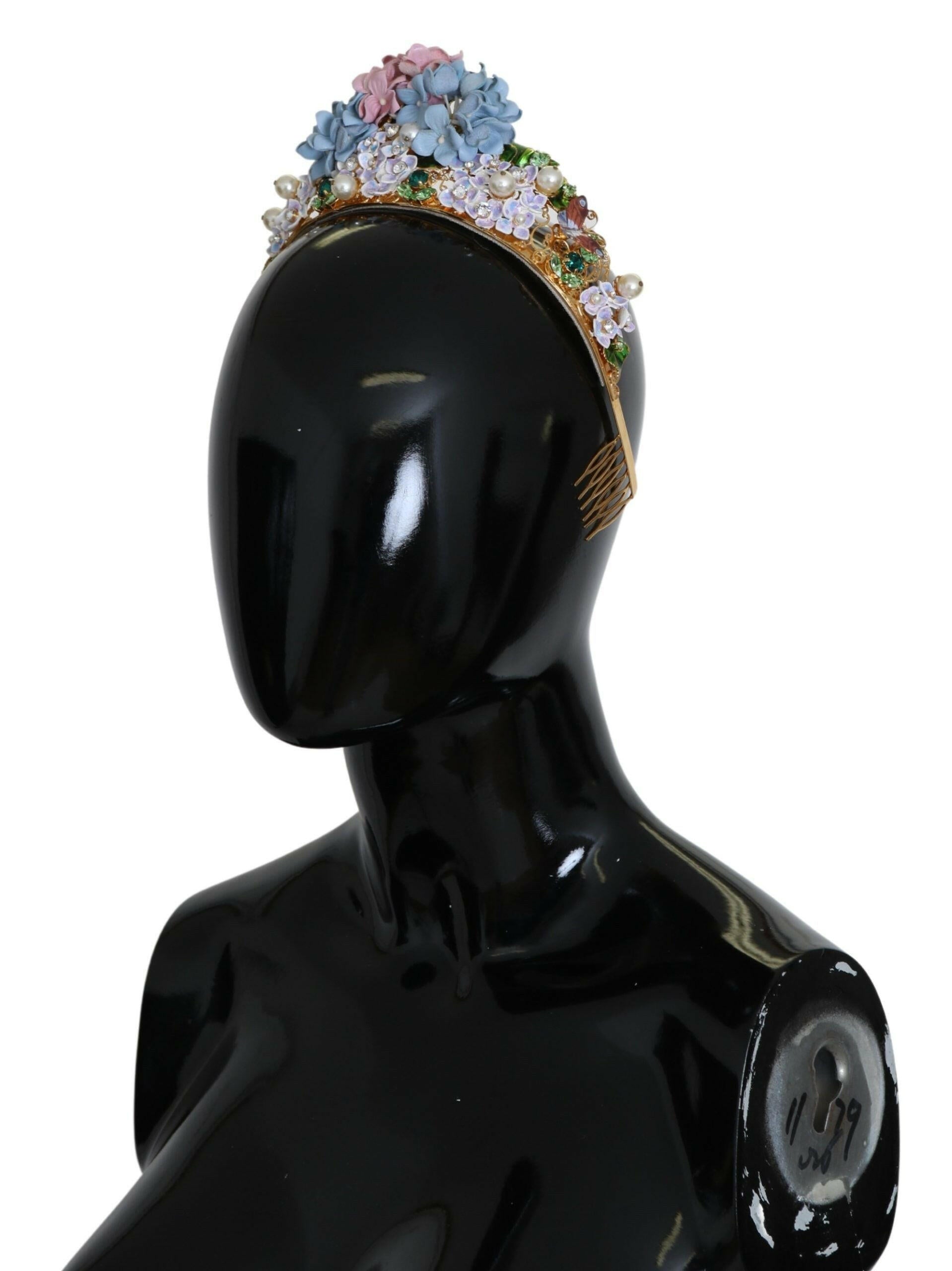 Dolce & Gabbana Gold Crystal Purple Hortensia Headband Crown Diadem.