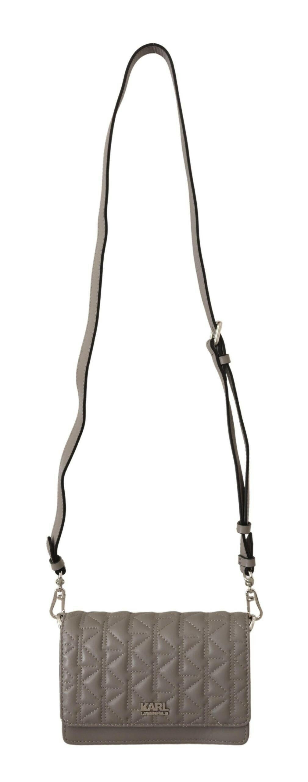 Karl Lagerfeld Elegant Grey Leather Crossbody Bag.