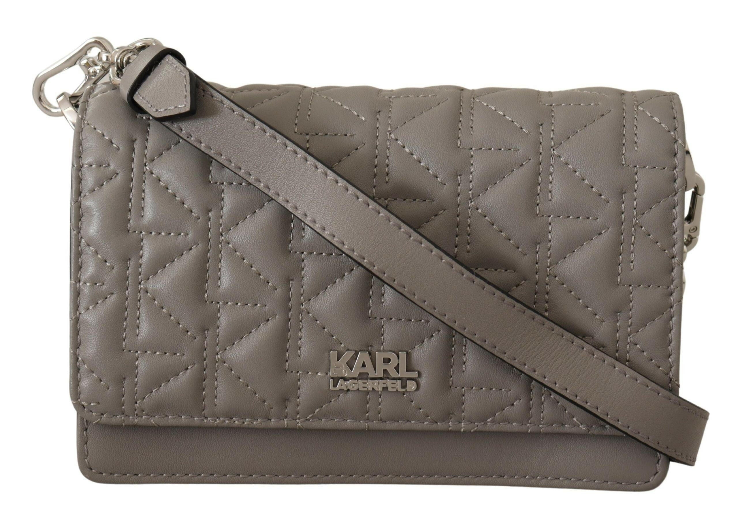 Karl Lagerfeld Elegant Grey Leather Crossbody Bag.